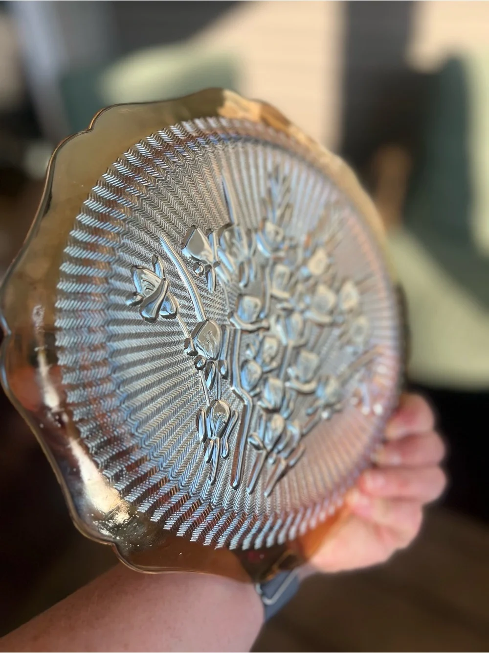 Vintage Jeannette Iris & Herringbone Carnival Glass Plate ✨